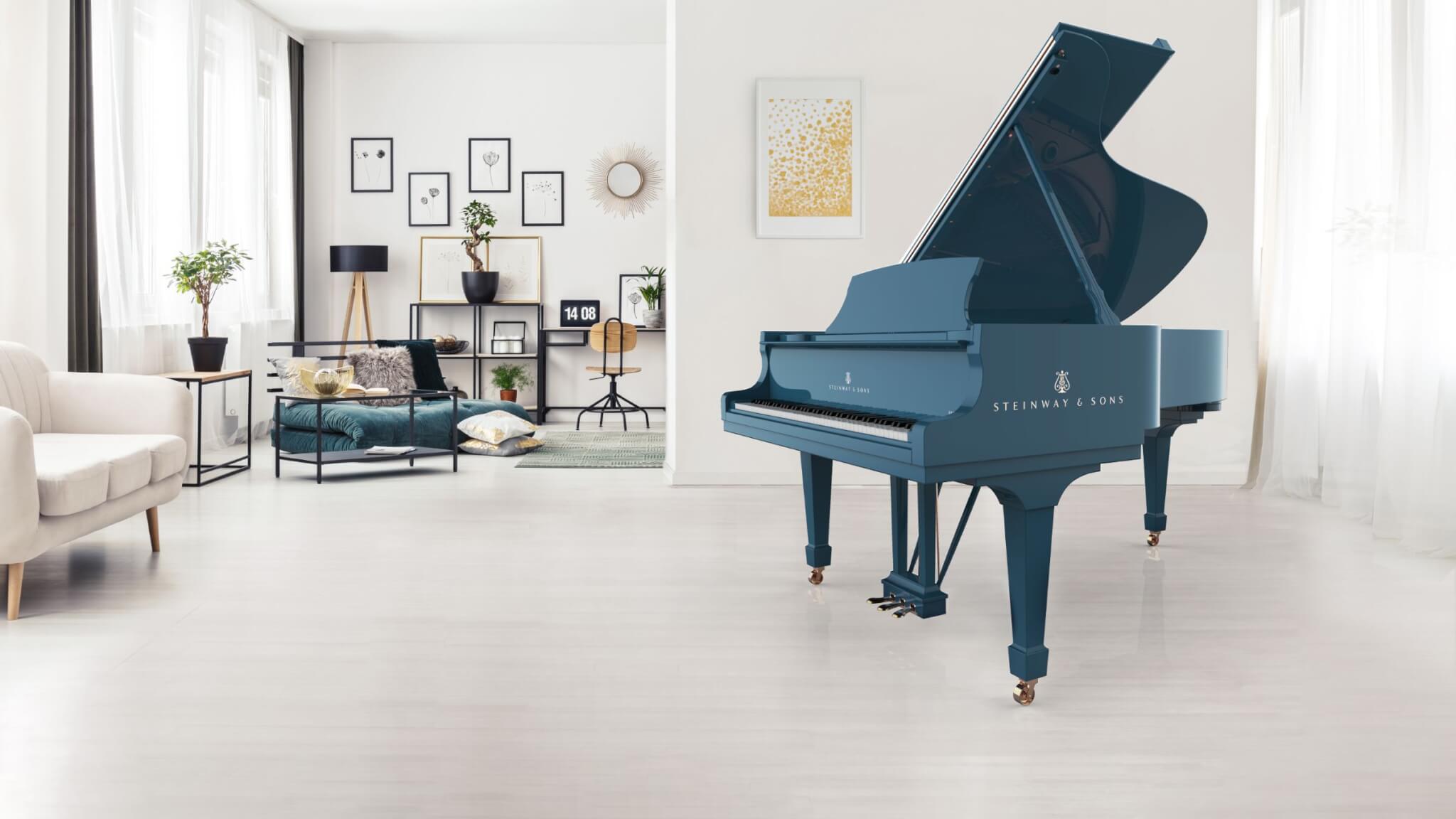Teal Model B located inside a spacious living room