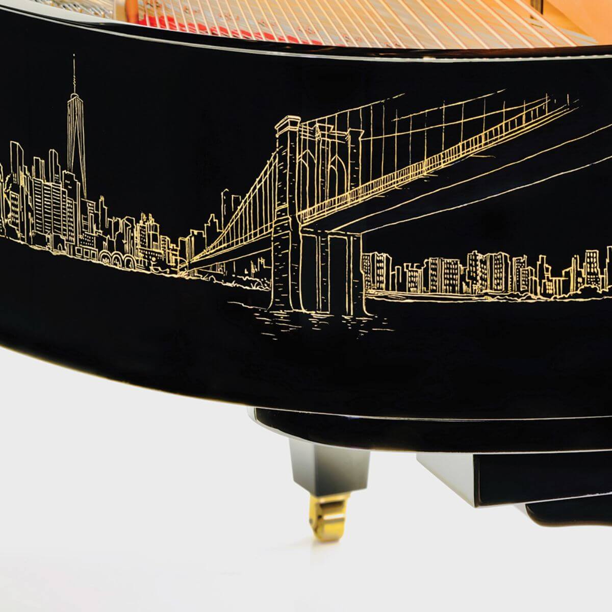 close up skyline design, it shows a bridge with city building in the background