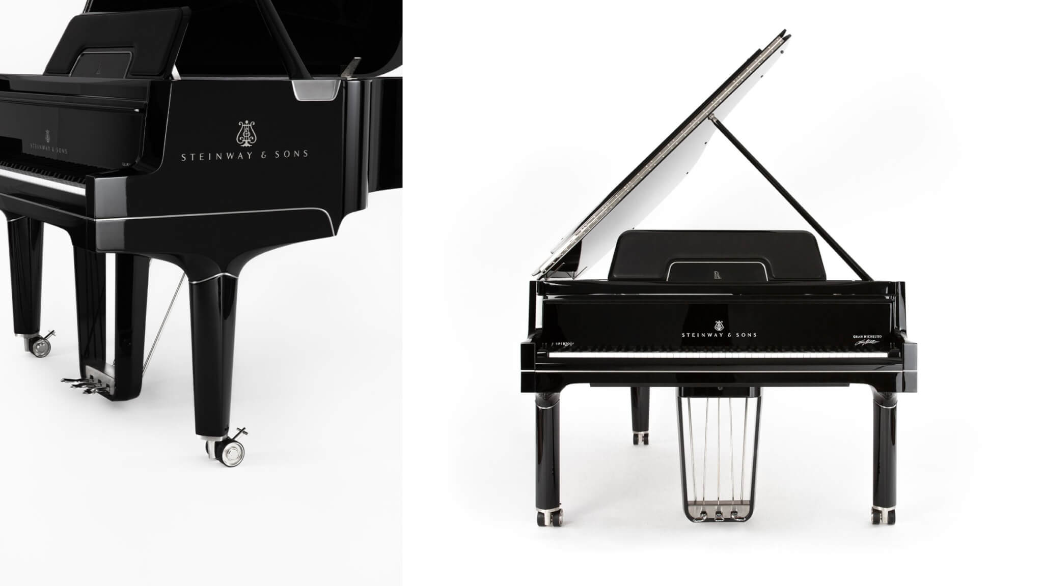 front & pedal view of the Gran Nichetto Model B — The Black Polished