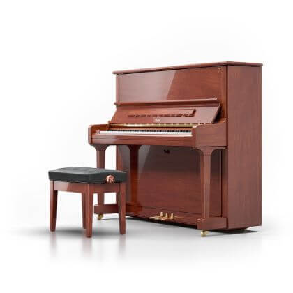 Mahogany 126 upright Steinway piano with chair
