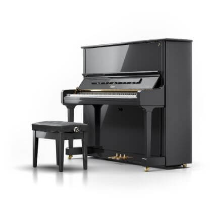 Black 132 upright Steinway piano with chair